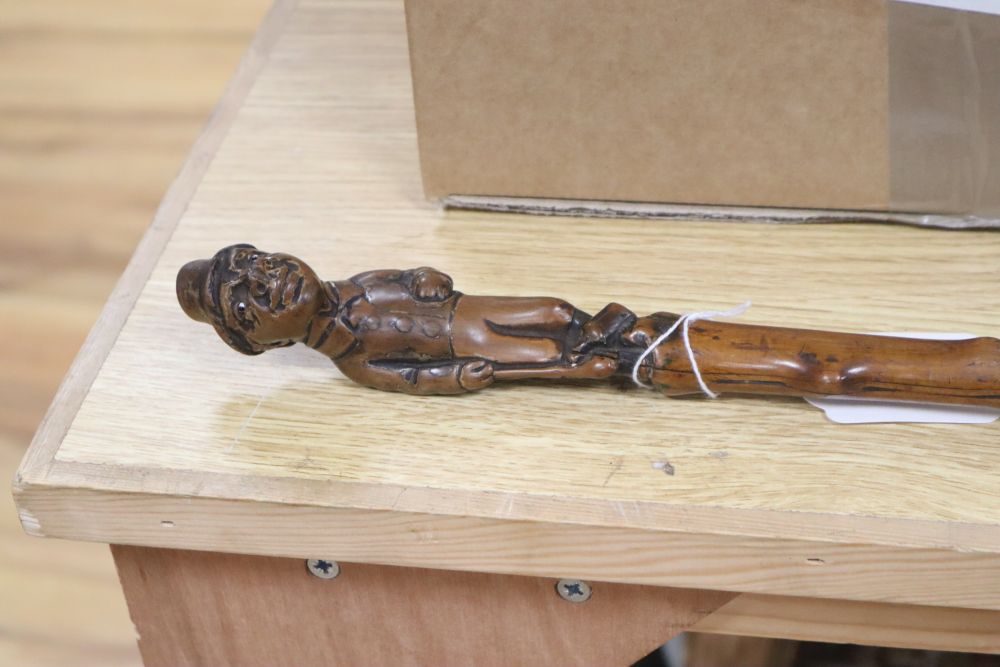 A carved hawthorn walking cane, length 85cm